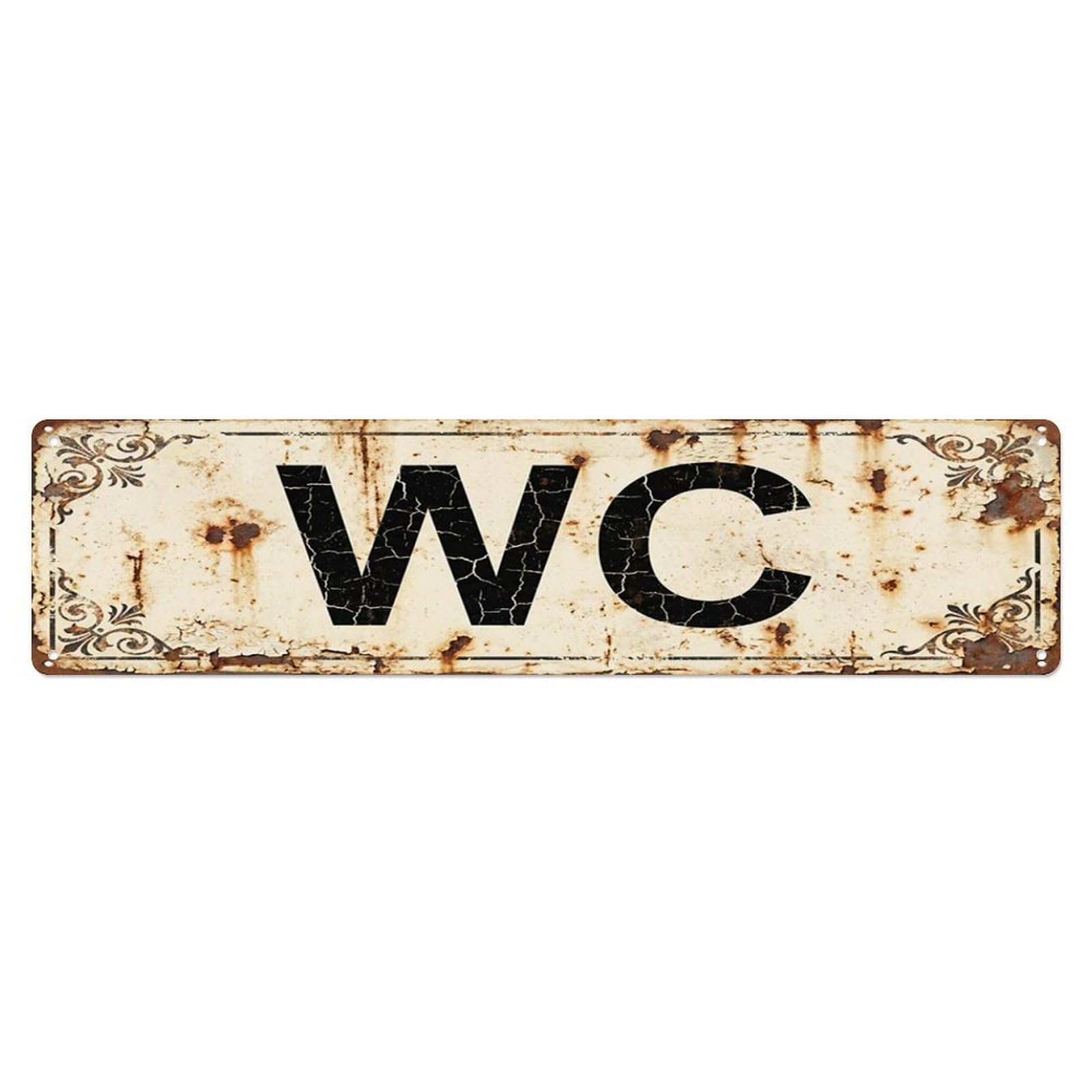 Weathered Charming Cottage Restroom Toilet(WC) Door Metal Tin Skinny Sign Plaque Wall Decor for Cafe, Club Bar, Office, Home Garden Metal Poster 4x16Inch