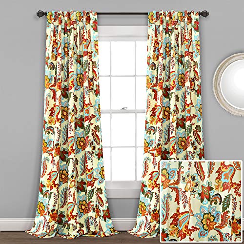 Lush Decor Room-Darkening Window Curtain Panels, 2-Piece, Neutral (95' x 52') Zara Jacobean Raumverdunkelungs-Fenstervorhang, 2-teilig, (241,3 x 132,1 cm), Polyester, 95 in x 52 in