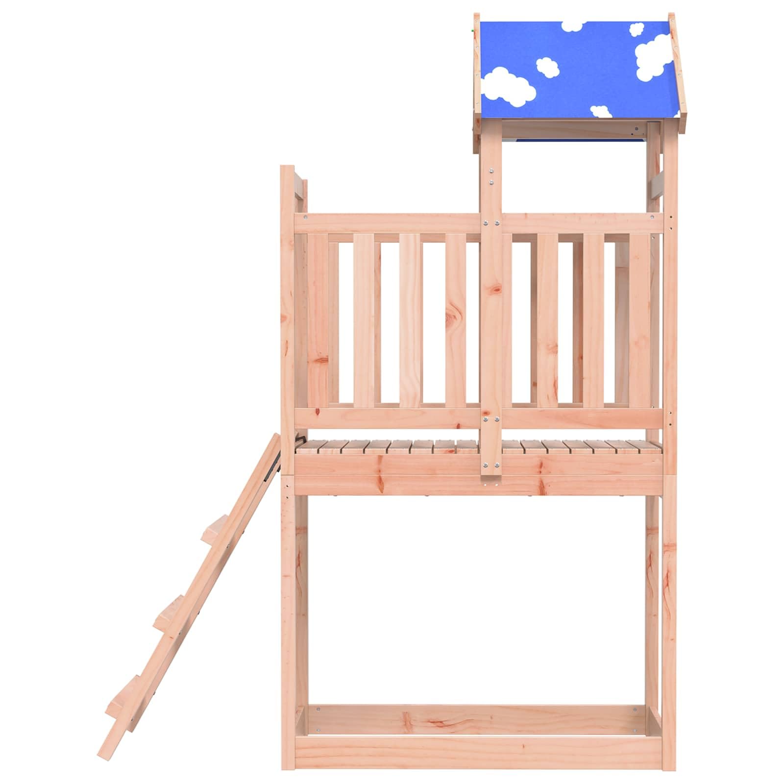 Wieża do zabawy brązowa z litego drewna daglezji, 52,5 x 110,5 x 215 cm, z zestawem akcesoriów dla dzieci w wieku 3-8 lat, odporna na warunki atmosferyczne, zabawka ogrodowa, domek na