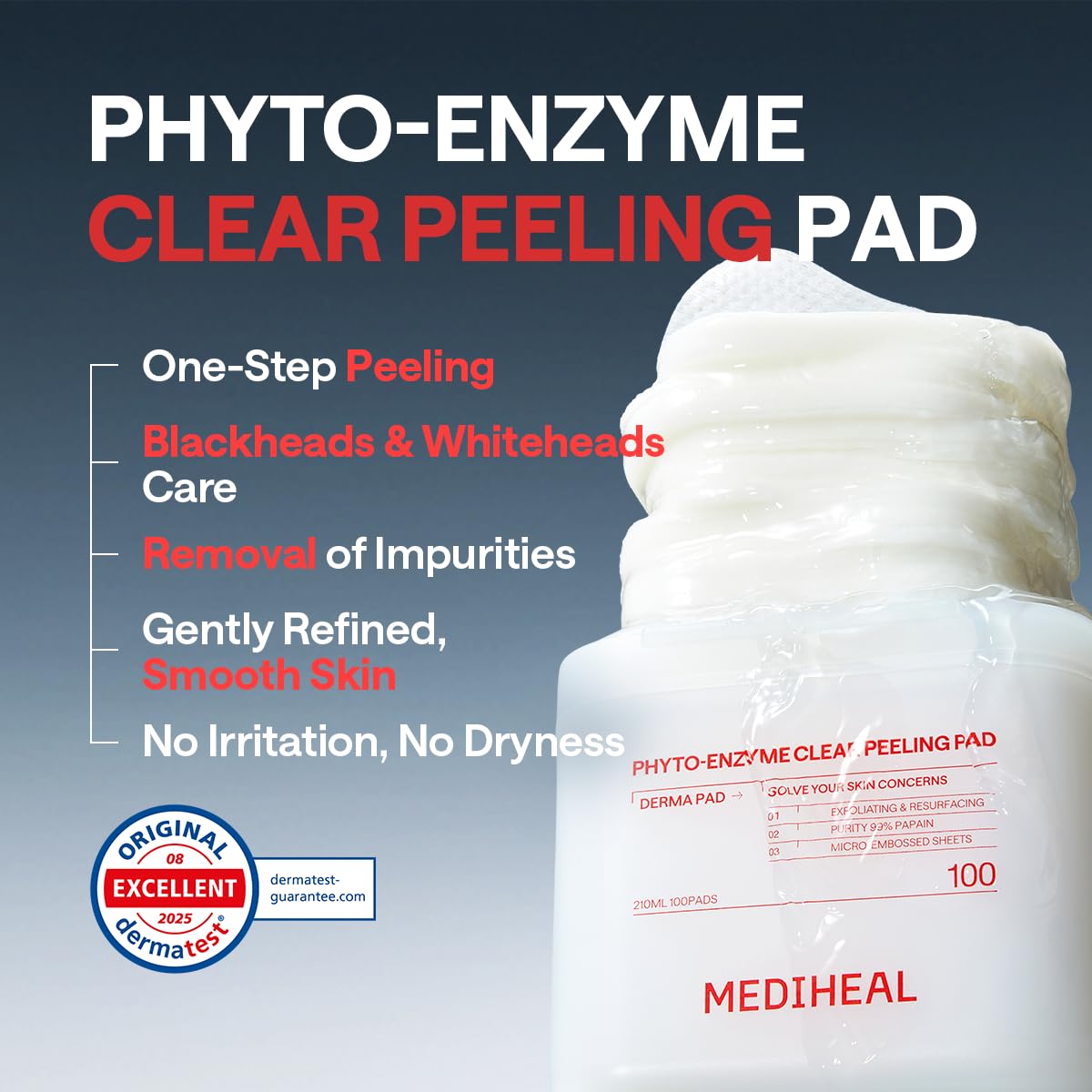 MEDIHEAL Toner Pads - Watermide Moisture Pad (100 count) for Intensive Hydration & Soothing - Contains Squalane to Increase Absorption Rate - Vegan Derma Gel Texture Pad, Korean Skin Care: Phyto Enzyme 2.0 100 Count (Pack of 1)