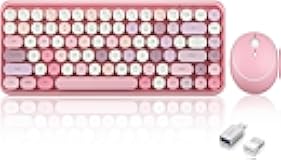 Perixx PERIDUO-713 Wireless Mini Keyboard and Mouse Combo, Retro Round Key Caps, Pastel Pink, US English Layout