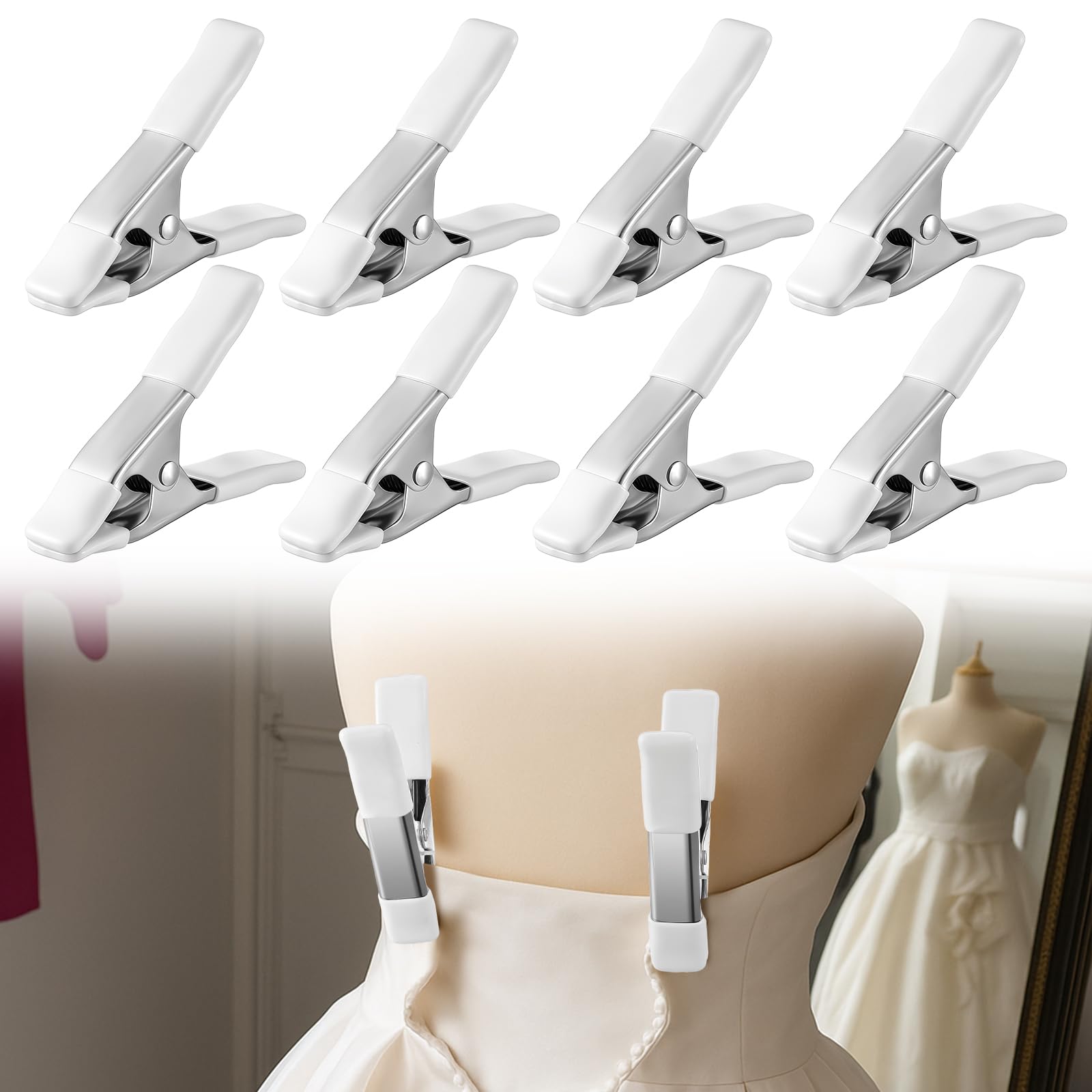 LemonRoad 8 Pack Dress Clips Clothing Clamps for Fitting Bridal Seamstress Mannequin Heavy Duty Fixed Clamp Wedding Photographer Fashion Designers Dress Makers Salespeople (4.17 Inch)