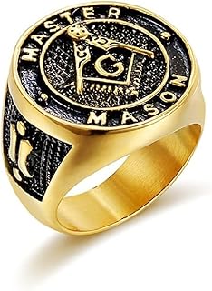 Masonic Master Mason Ring, Freemason Biker Ring for Men, Gold Plated Masonic Symbol Ring Compass Masonic Jewelry, Square Compass Freemason Ring Religious Amulet Ring