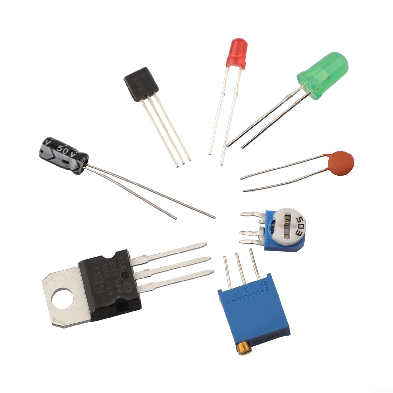 1818 pezzi Kit di componenti elettronici con condensatori monolitici, resistori, diodi LED e PCB per appassionati di fai da te e hobbisti, potenziometro transistor 11 serie A-220/A-92