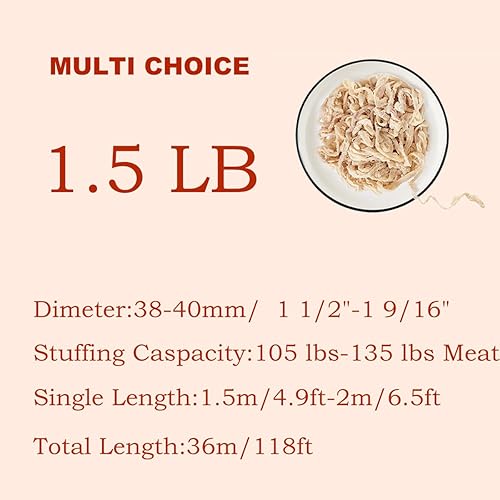 Miniatura 10 de TEMMINC Carcasa de cerdo natural de 0.5 libras, envolturas de salchichas de secado comestibles, hace 35 libras, salchichas caseras sabrosas,