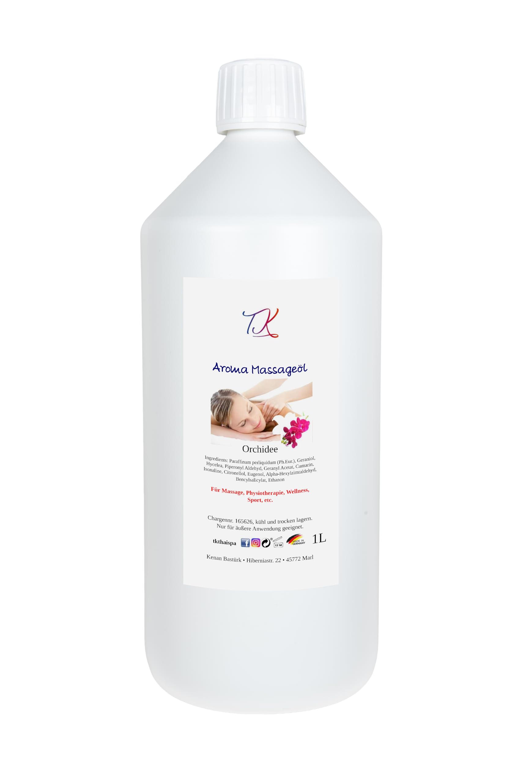 Aceite de masaje aromático para masajes, fisioterapia, bienestar y mucho más, grado medicinal (1l, orquídea)