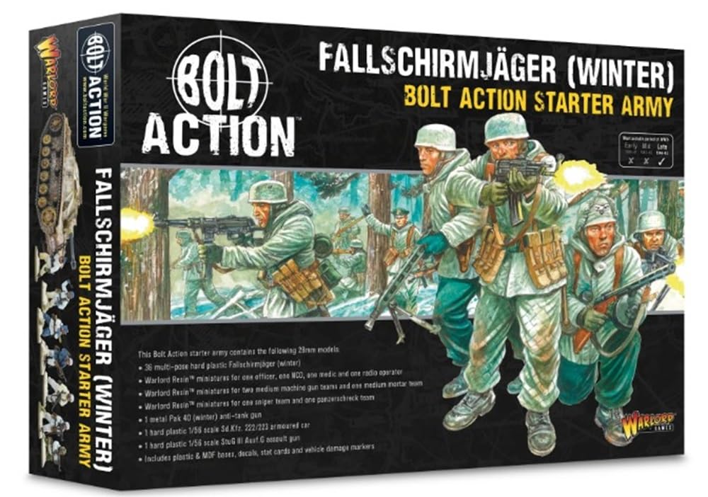 Fallschirmjager Winter Starter Army - Miniaturas a escala de 28 mm para acción de pernos altamente detalladas, miniaturas de la Segunda Guerra Mundial para mesa