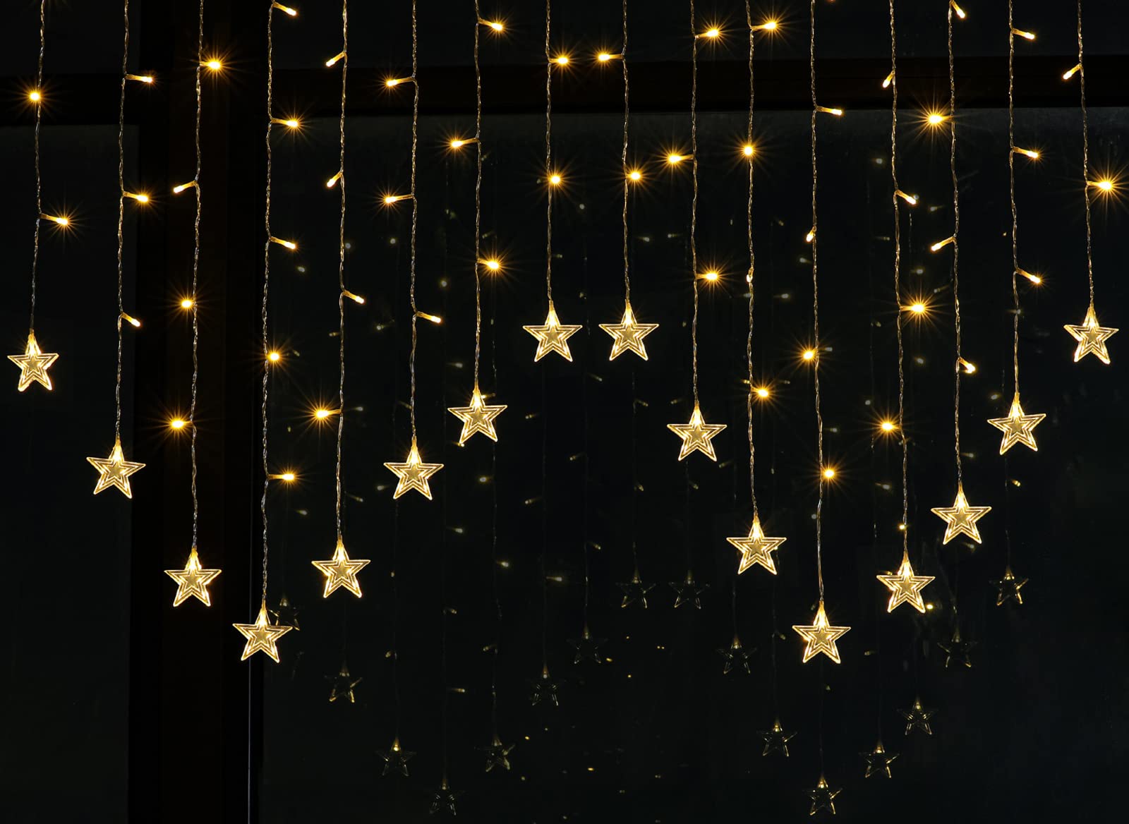 BLOOMWIN Lichtervorhang Sterne 2x1m - 138 LEDs Weihnachtsbeleuchtung Mit Timer