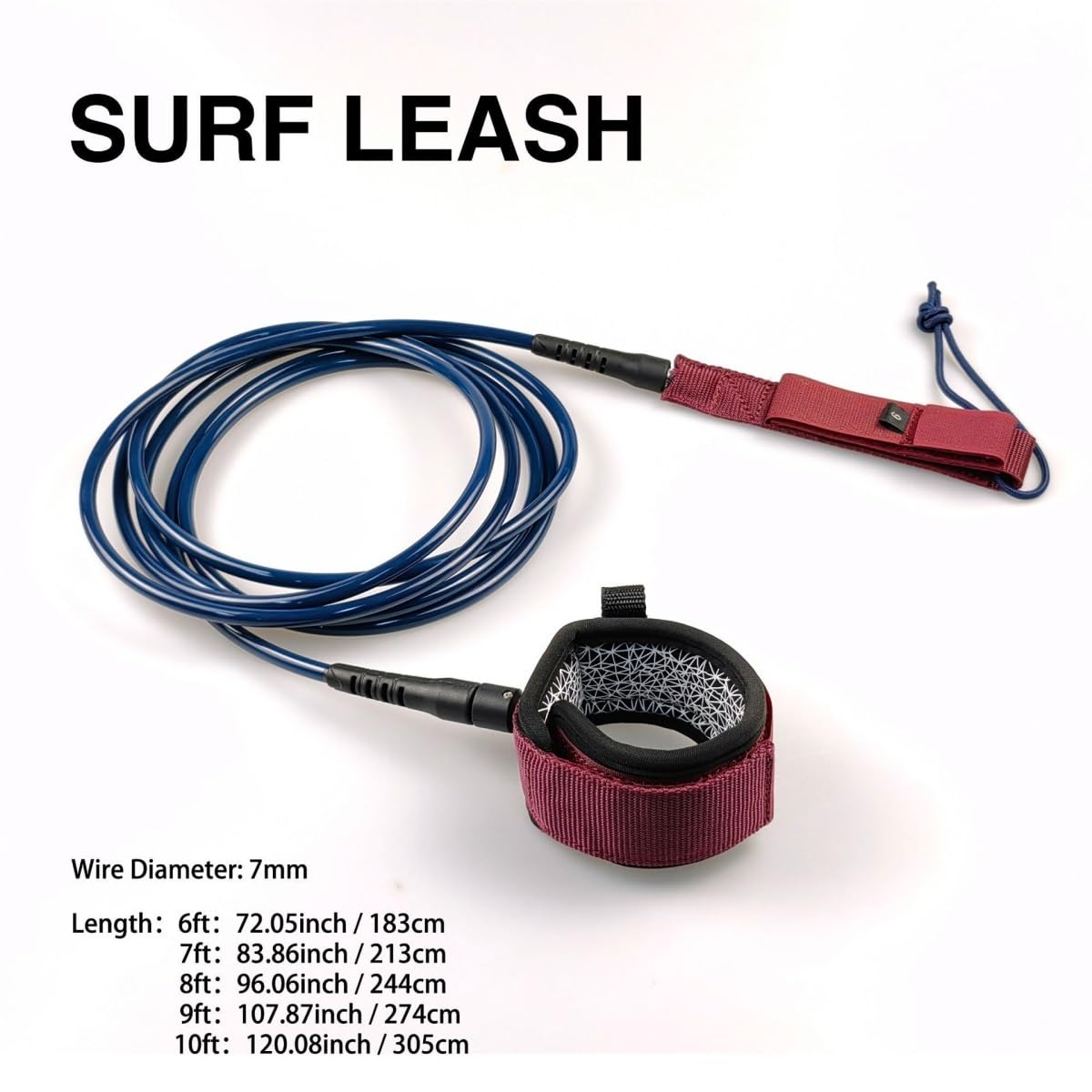 LZM-DIEWLEI Surfboard Leash TPU Bodyboard Leash Premium Surfboard Legrope Coiled Footstrap Retractable Board Security Leashes for Shortboard, Longboard, Paddleboard(Blue,9ft 7mm)
