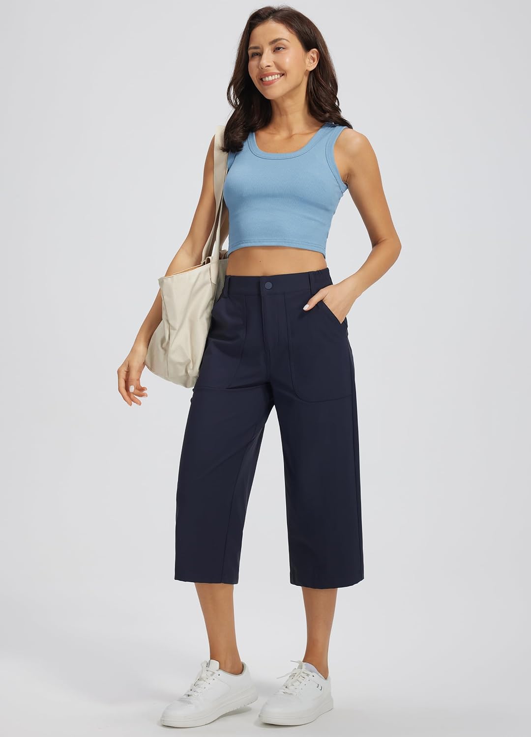 Libin Women's Capri Pants Lightweight Wide Leg Business Casual Pants Travel Hiking Walking with Pockets
