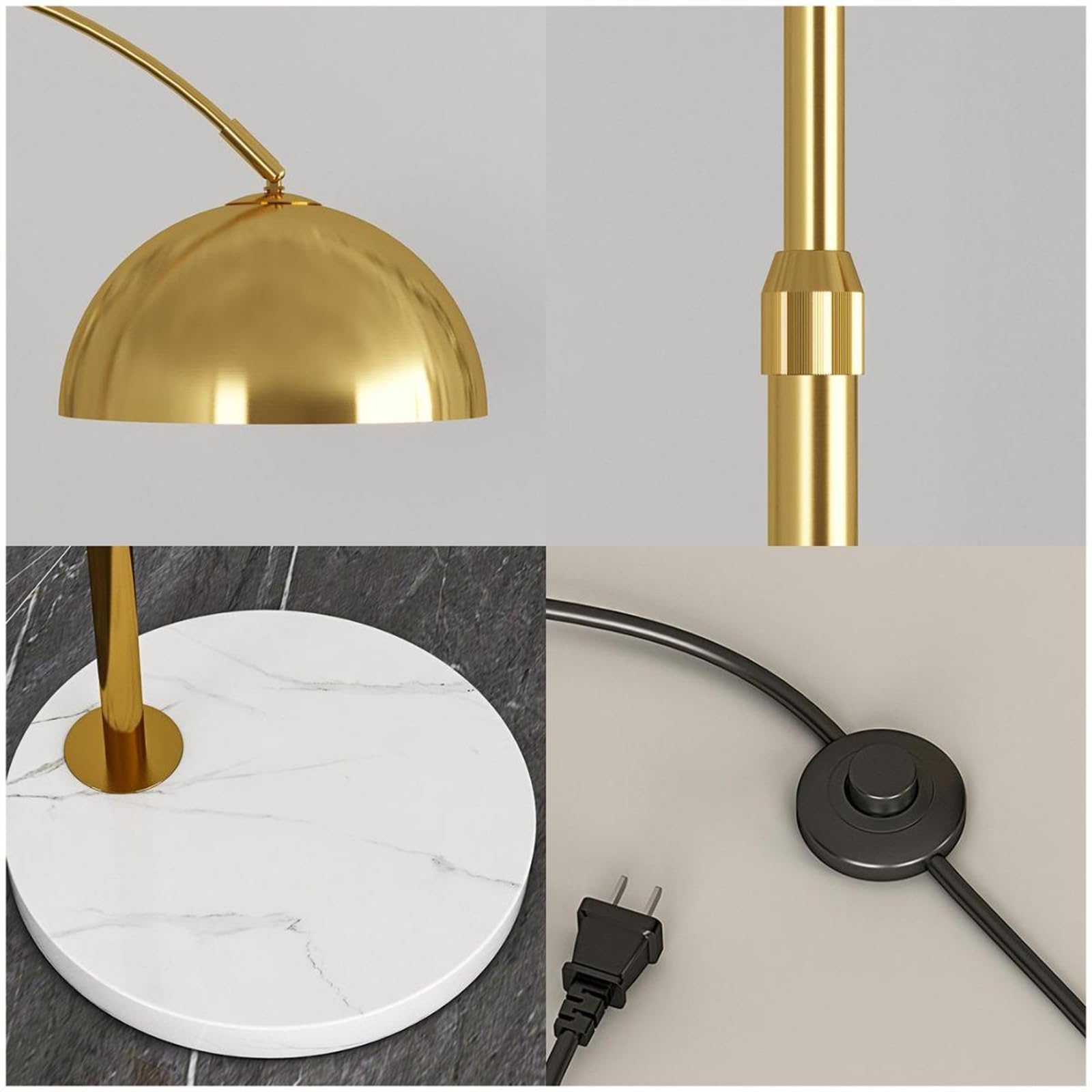 Lampada da terra ad arco dimmerabile con telecomando, moderna lampada da terra ad arco con base in marmo per soggiorno, camera da letto, ufficio, design industriale