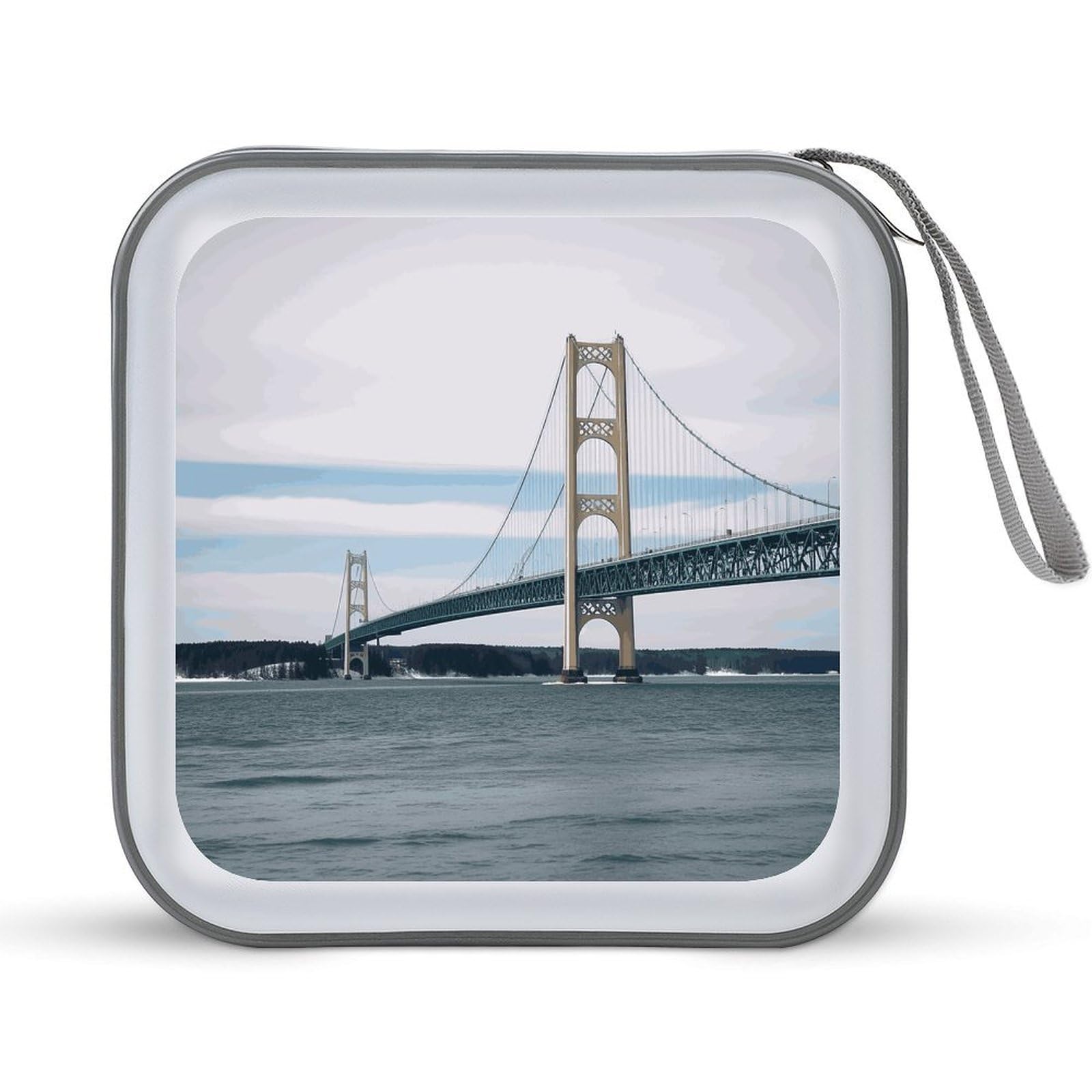 VstaDank Mackinac Suspension Bridge CD Case, Portable CD Sleeve Zipper-Style CD/DVD Wallet, Anti-Scratch CD Storage Pouch, Plastic CD Case for CDs, DVDs, Blu-rays, Vinyl Records