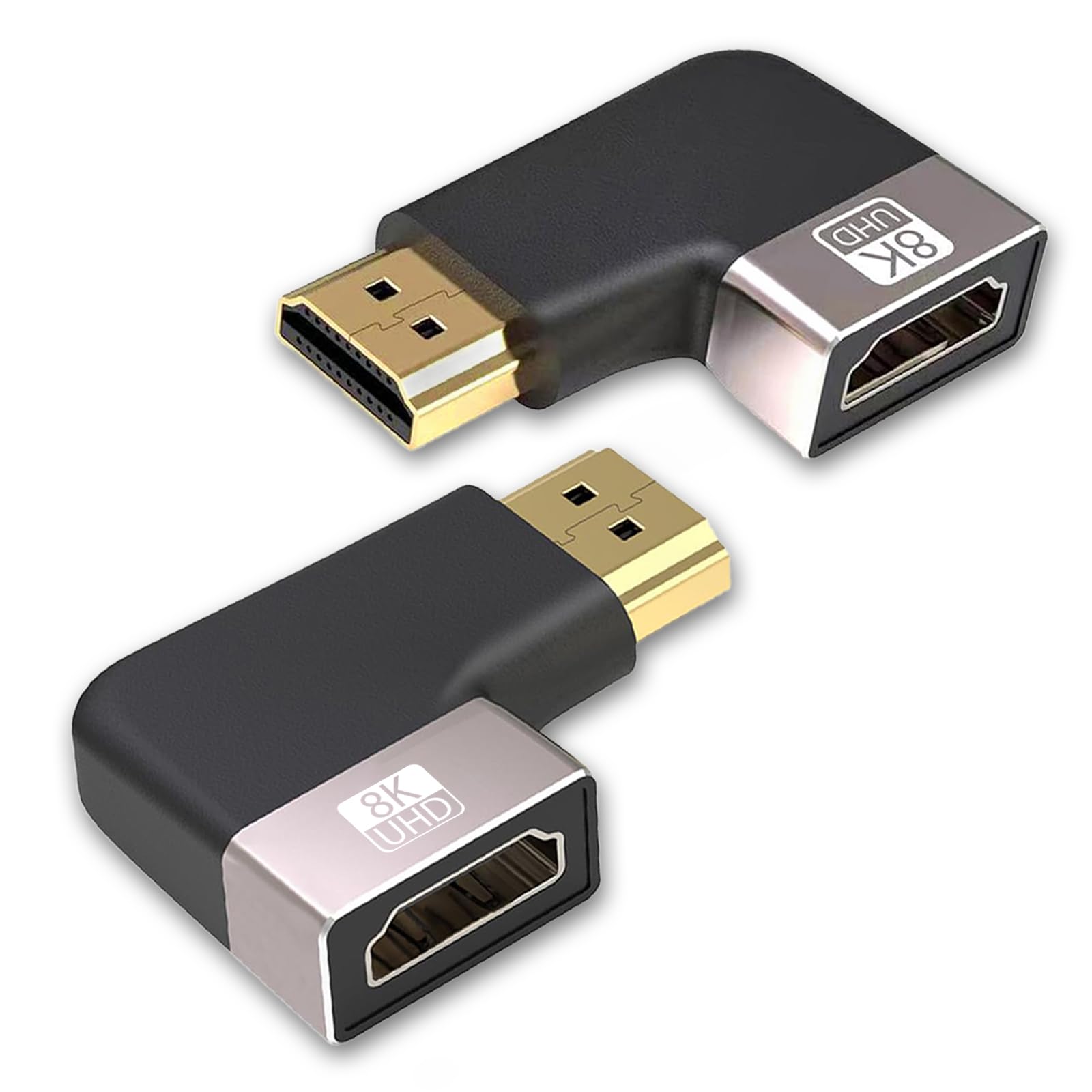 Cyberguys! Adattatore HDMI a 90 gradi, 2 pezzi, connettore accoppiatore HDMI ad angolo retto a 90° e 270°, per spazi ristretti, 8K a 60Hz, 4K a 120Hz, supporto 3D, compatibile con estensione 2.1