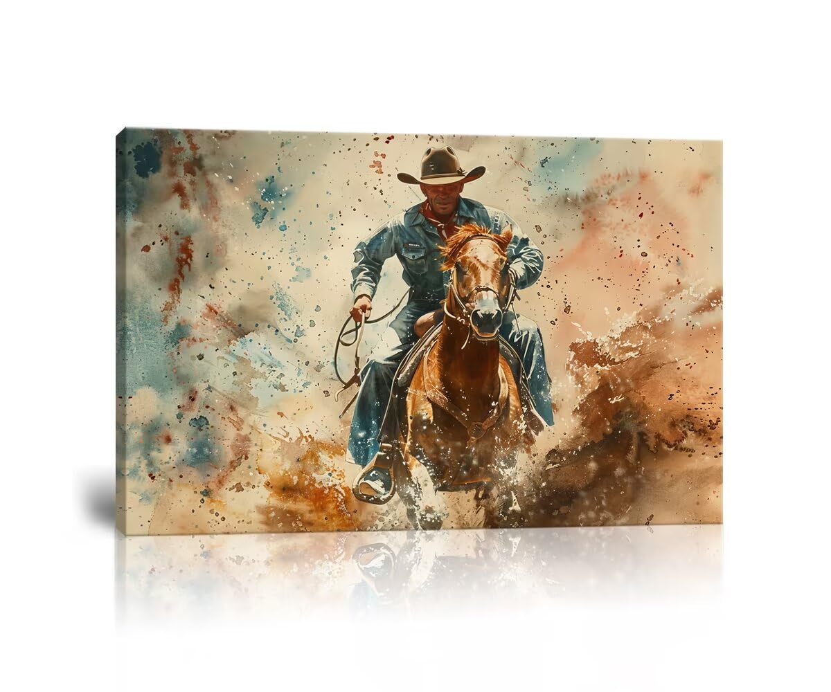 Amazon.com: Cowboy Wall Art Pictures Vintage Horse Poster Canvas Prints ...