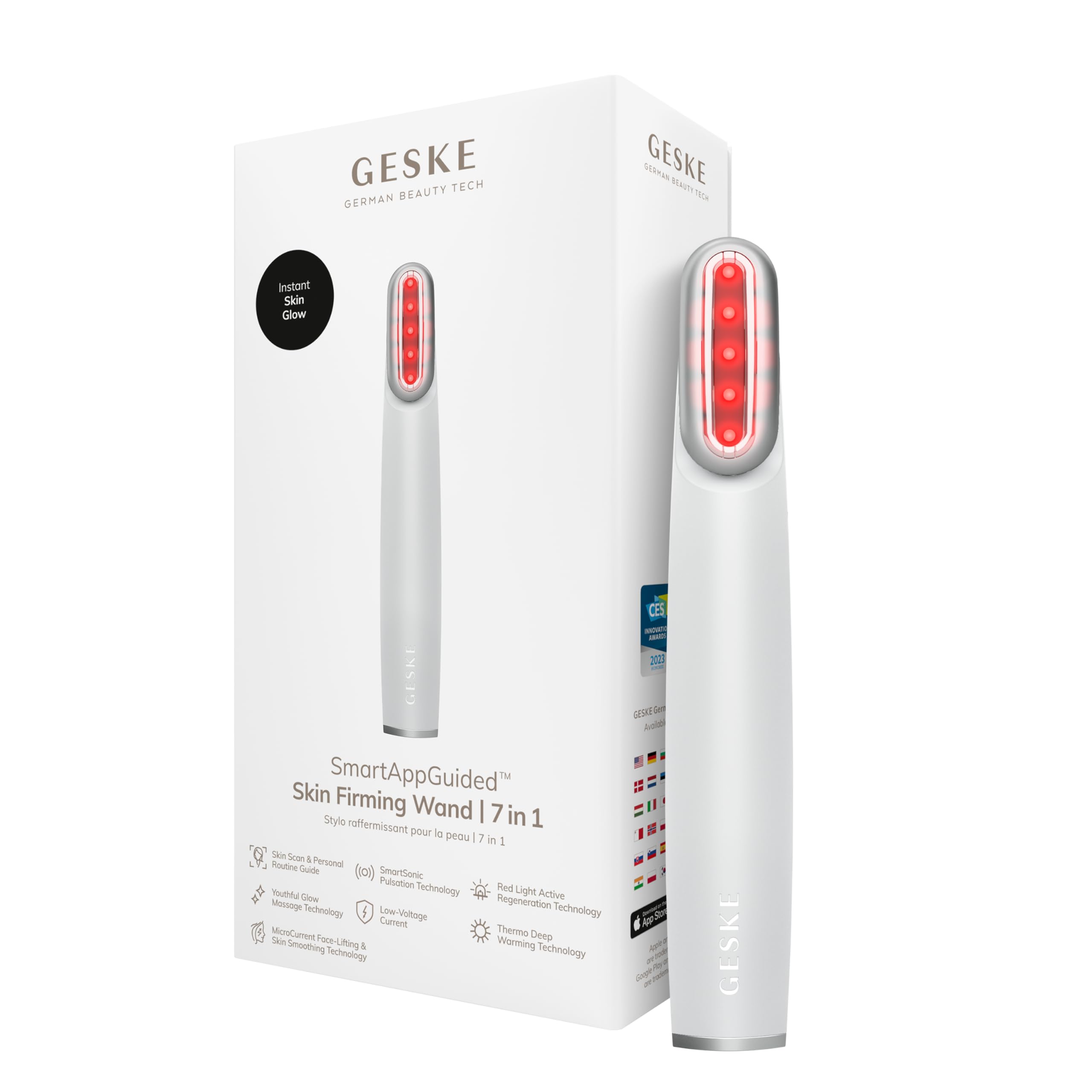 GESKE Skin Firming Wand | 7 in 1 | Anti-Aging | Mikrostrom Facelift | Reduziert Alterserscheinungen | Fortschrittlicher Facial Firmer | Red LED Light Technology | Flexibler Kopf