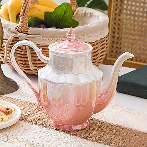 Agyiuns Ceramic Teapot,Porcelain Tea Pot 37 Oz Teapot With Lid For Tea, Milk, Coffee, Flower Tea (Pink) #TOP2