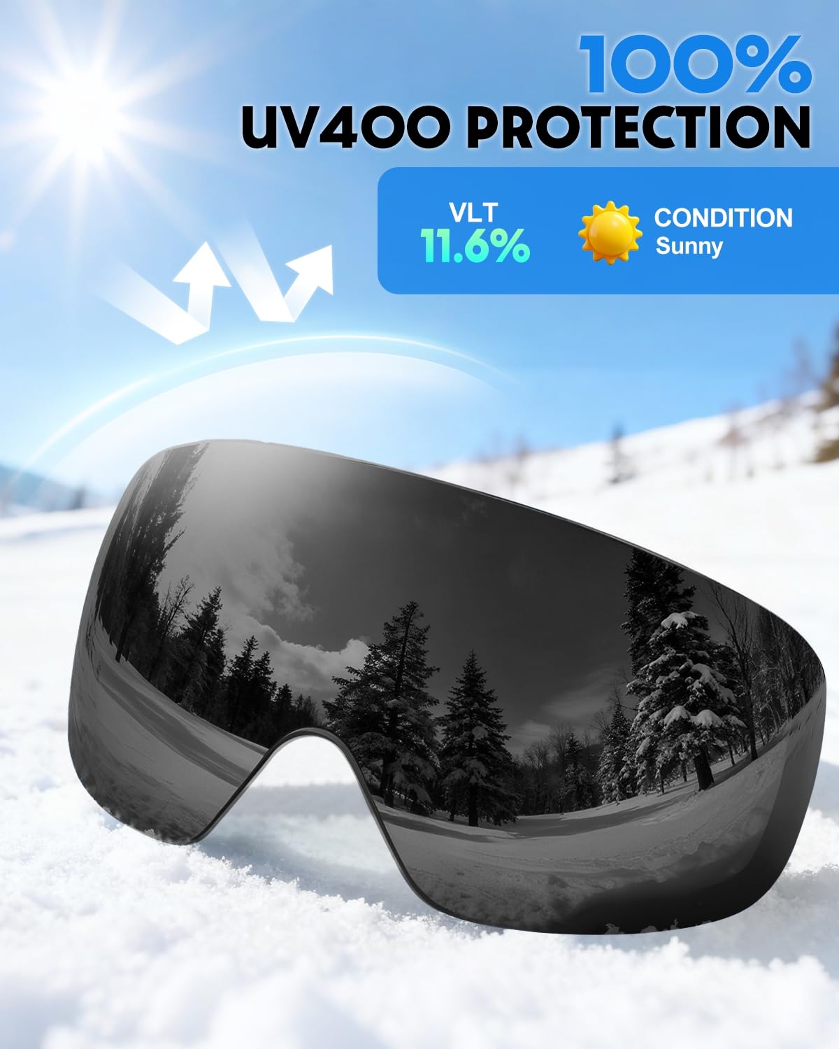 Snowalva Exklusive Ersatz-Skibrille Version 2, 8 Farben zur Auswahl der Gläser mit unterschiedlicher Lichtdurchlässigkeit
