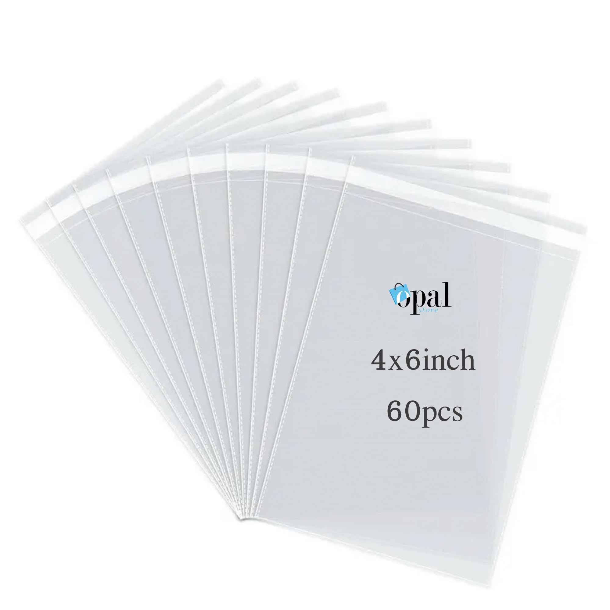 Opal Clear Plastic Bags, Small & Large Size, Re-sealable, Self-Adhesive for Packaging, Organizing & Storage, Food, Samples, Jewelry, Gifts, Snacks, Baked Goods & Candy (Clear-60Pcs, 10x15cm-4x6inch)