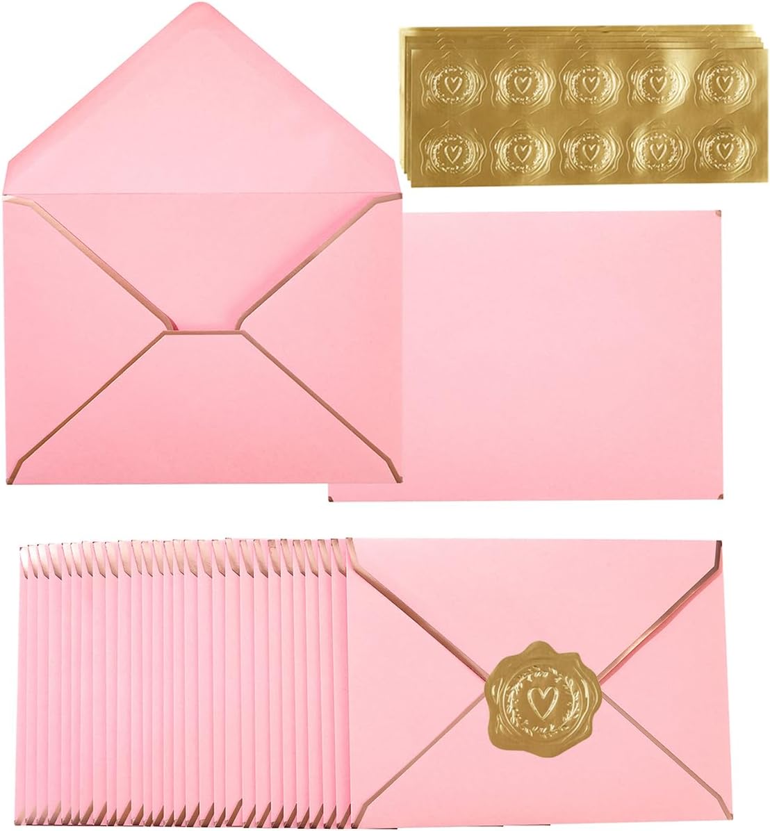 Amazon.com : 100 Pack A7 Envelopes 5x7 Pink Gold Border 5.32x7.28 ...