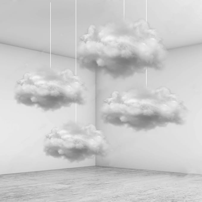 Künstliche Wolke – 4 Stück Baumwolle Wolke Ornamente für Hochzeit, 3D-Wolken Requisiten DIY dekorative hängende Ornament für Kunst Bühne, liefert Geschenke und Party Show