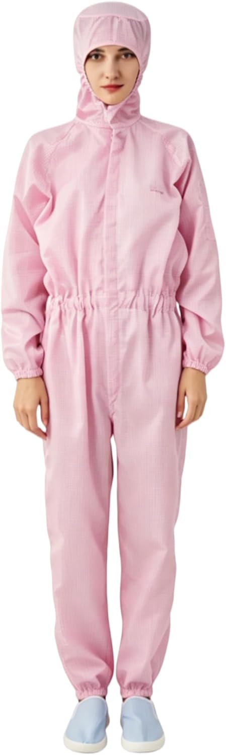1 Pack ESD Anti-Static Grid Workwear, Mid-Zip Cleanroom Uniform, Durable Protective Garment for Workshop