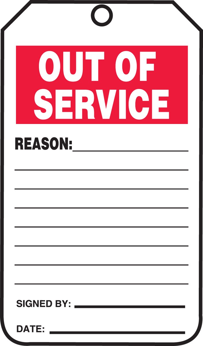Accuform TRS243CTM PF-Cardstock Inspection & Status Record Tag, Legend "Out of Service", 5.75" Length x 3.25" Width x 0.010" Thickness, Red/Black on