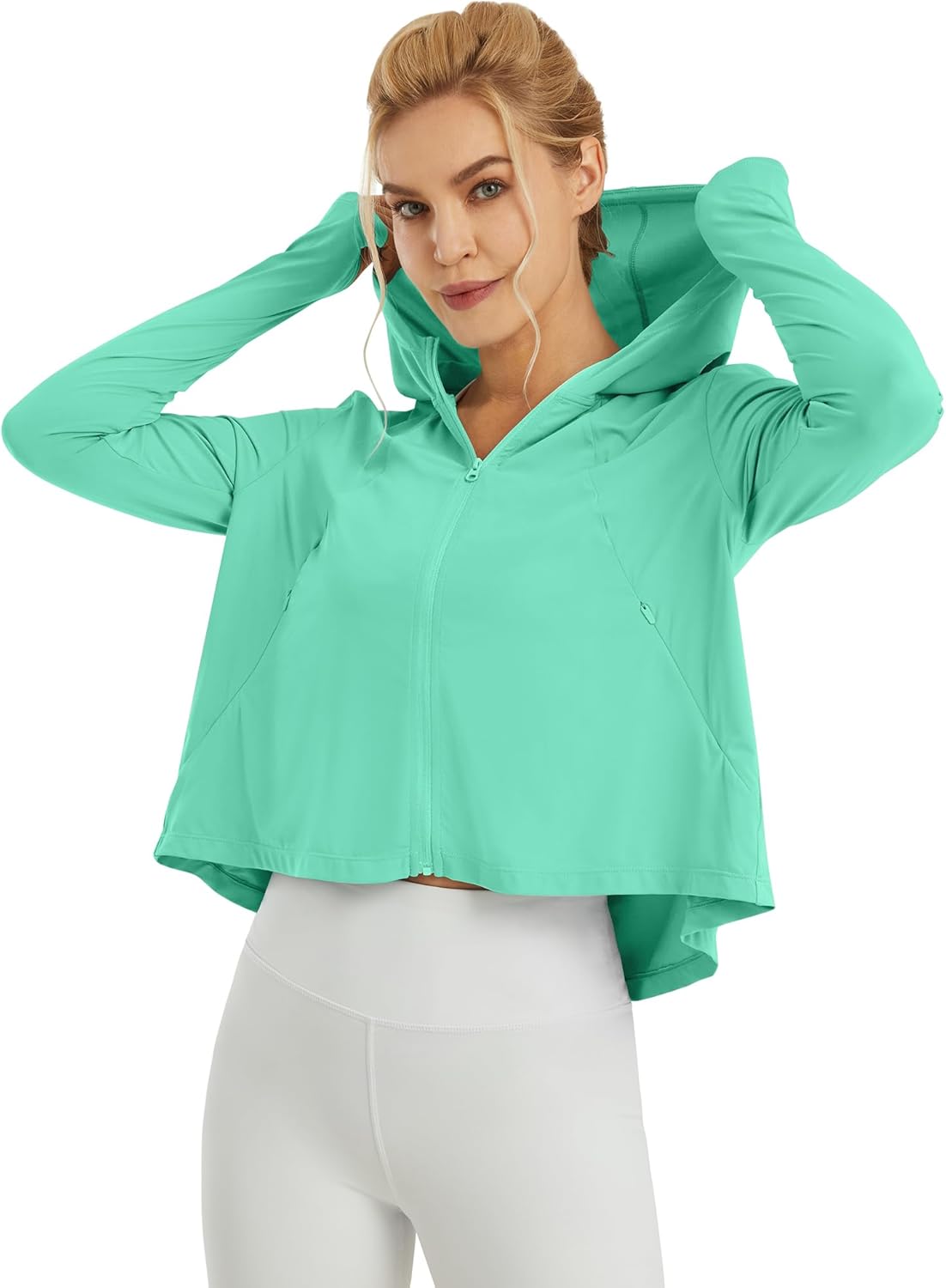 Womens UPF 50+ Sun Protection Hoodie Shirts Lightweight Quick Dry Long Sleeve Zip Jacket with Pocket Hiking Outdoor