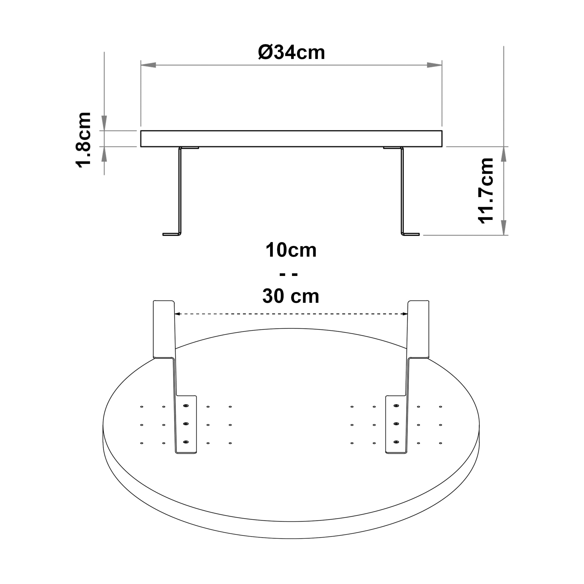 [en.casa] Tavolino Bracciolo per Poltrona Divano Piano Rotondo Ø34 cm Supporti Regolabili in Larghezza Vassoio da Appoggio Tavolino Laterale Divano - Bianco