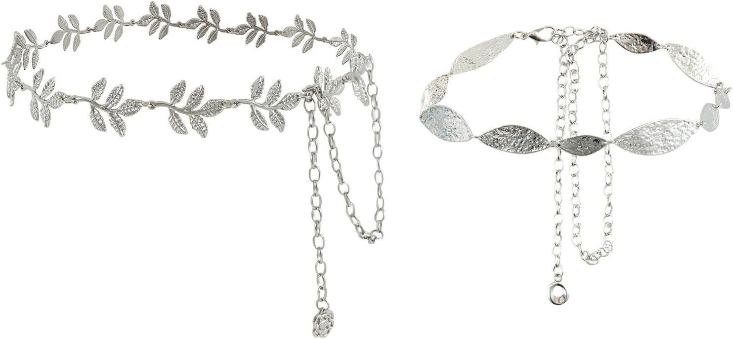 DOCILA Silver Leaf Western Belt Cowboy Chain Hat Band Women Cowgirl Dress Metal Waist Chain Country Rodeo Renaissance Costume Accessories