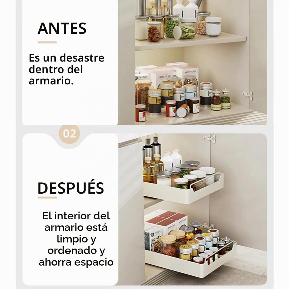 Cajón deslizante de cocina, extensible, telescópico, para almacenamiento en armario de cocina, sin perforar ni clavar, organizador extraíble (20 cm de