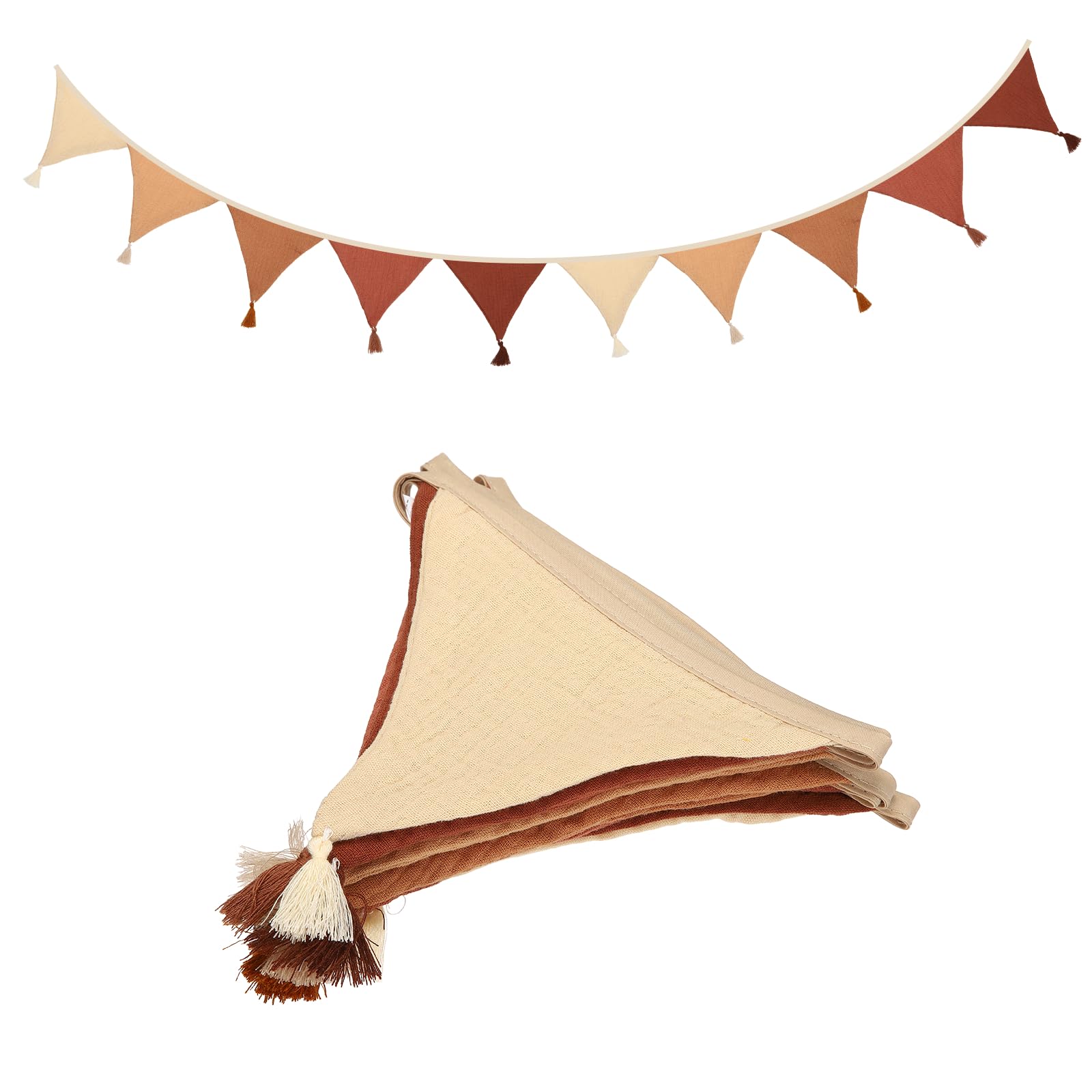 sourcing map 3.1m/10.2ft Fabric Pennant Banner, Nursery Pennant Banner Flags with Tassel Trim Bunting Garland Reusable Party Decoration Room Decor for Birthday, Brown