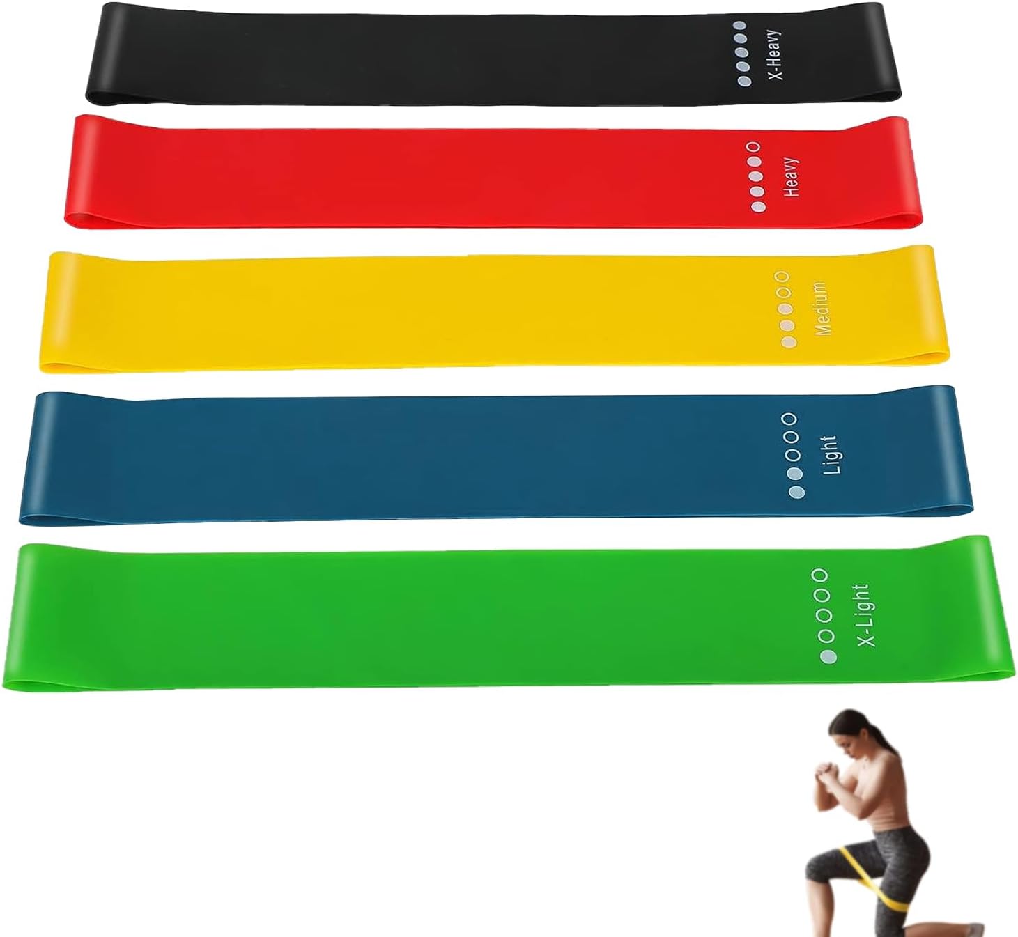 Pack of 5 Fitness Bands, Hip Resistance Bands, PullUp Bands with 5