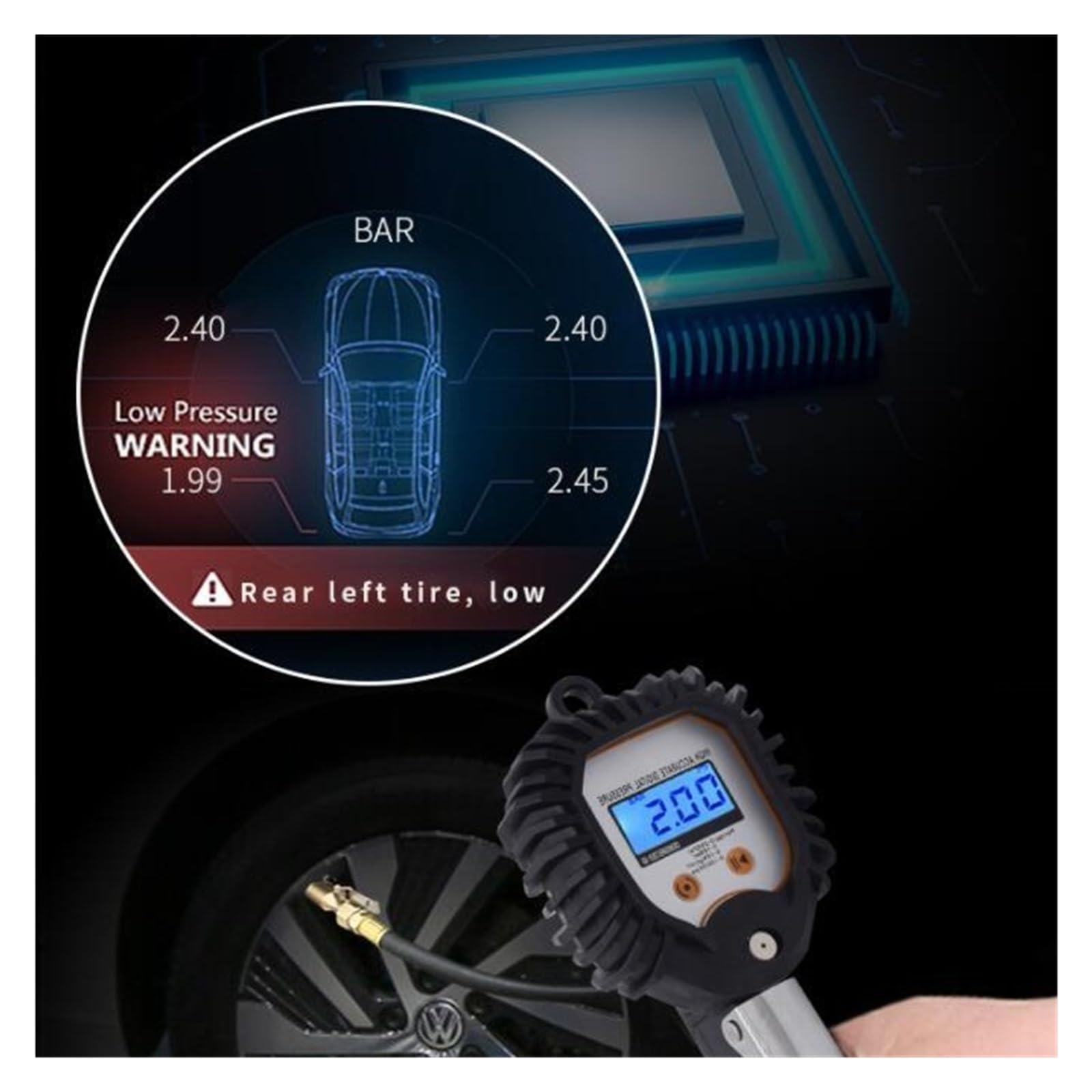 Manómetro de neumáticos Indicador de presión de neumáticos, Pantalla Digital, Control de Alta precisión, Pistola de inflado, manómetro de neumáticos de Coche for Coche, camión, vehículo