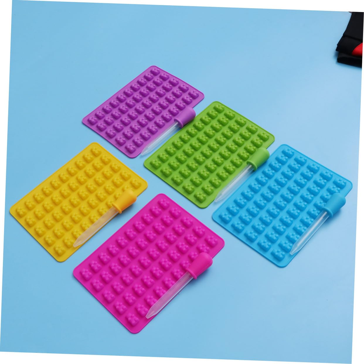 Cabilock 5ensembles Moules à Bonbons Silicone Forme Ours avec Compte-gouttes Bleu Ciel Vert Rose Jaune