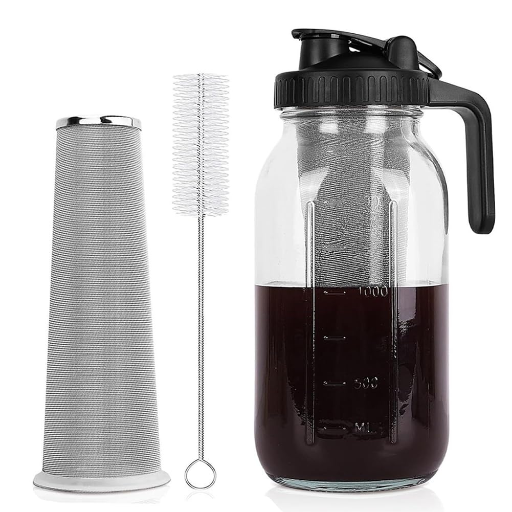 CTRLZS Cold Brew Coffee Maker Pitcher, 64 Oz Iced Coffee Tea Container for Fridge with Filter Pour Spout Lid