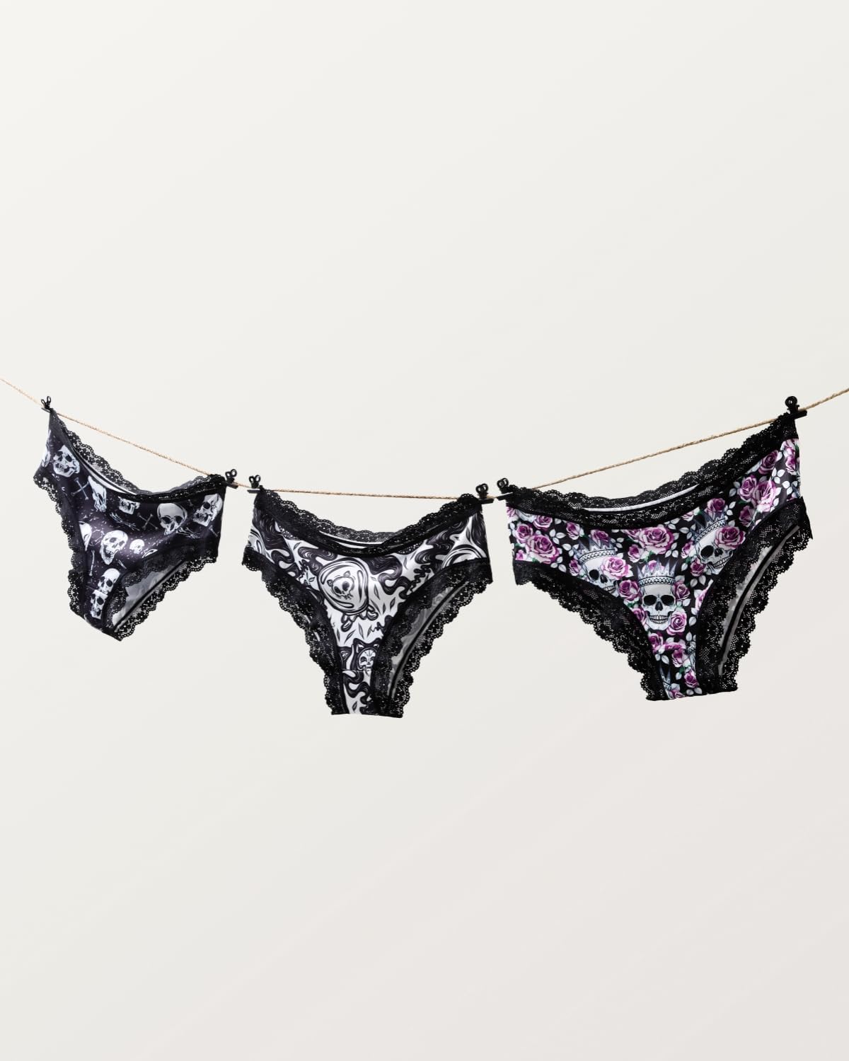 6-Pack Gothic & Cute Cheeky Panties for Women - Skull Lace Underwear Set - Image 5