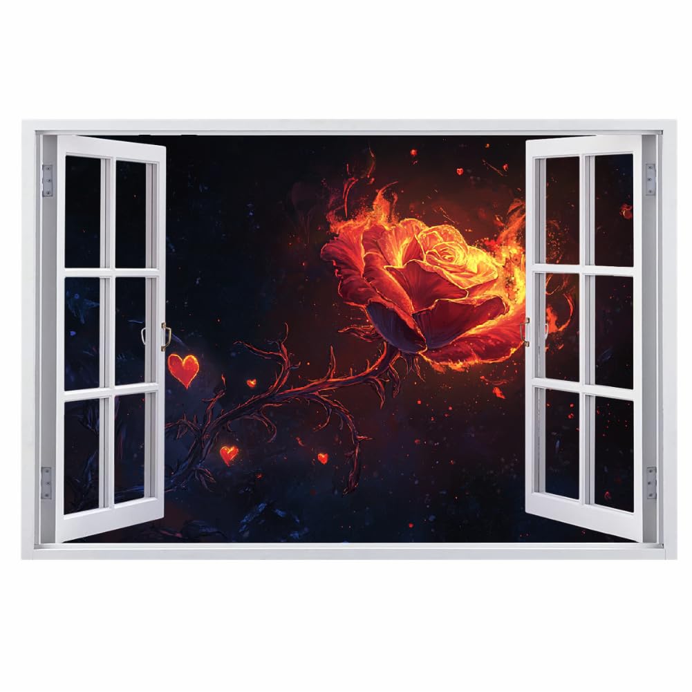 Pegatinas de decoración de pared 3D, Rosas Calcomanías De Suelo De Vinilo Impermeables Extraíbles Arte, Arte Abstracto De Llama Calcomanías De Mural De Pared Rotas Para Niños Dormitorio 120x80cm