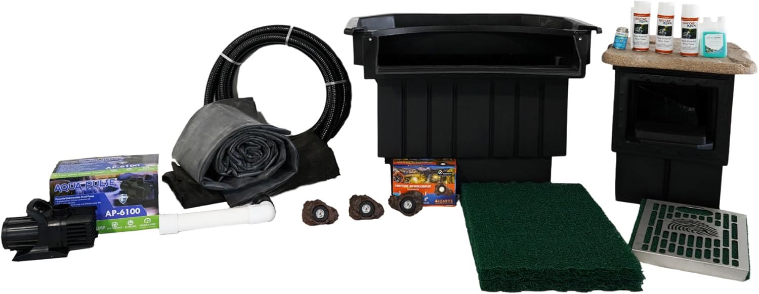 HALF OFF PONDS PondBuilder Elite 6,100 GPH Submersible Pump Pond Kit with 25' x 25' EPDM Rubber Pond Liner for Water Garden & Koi Pond
