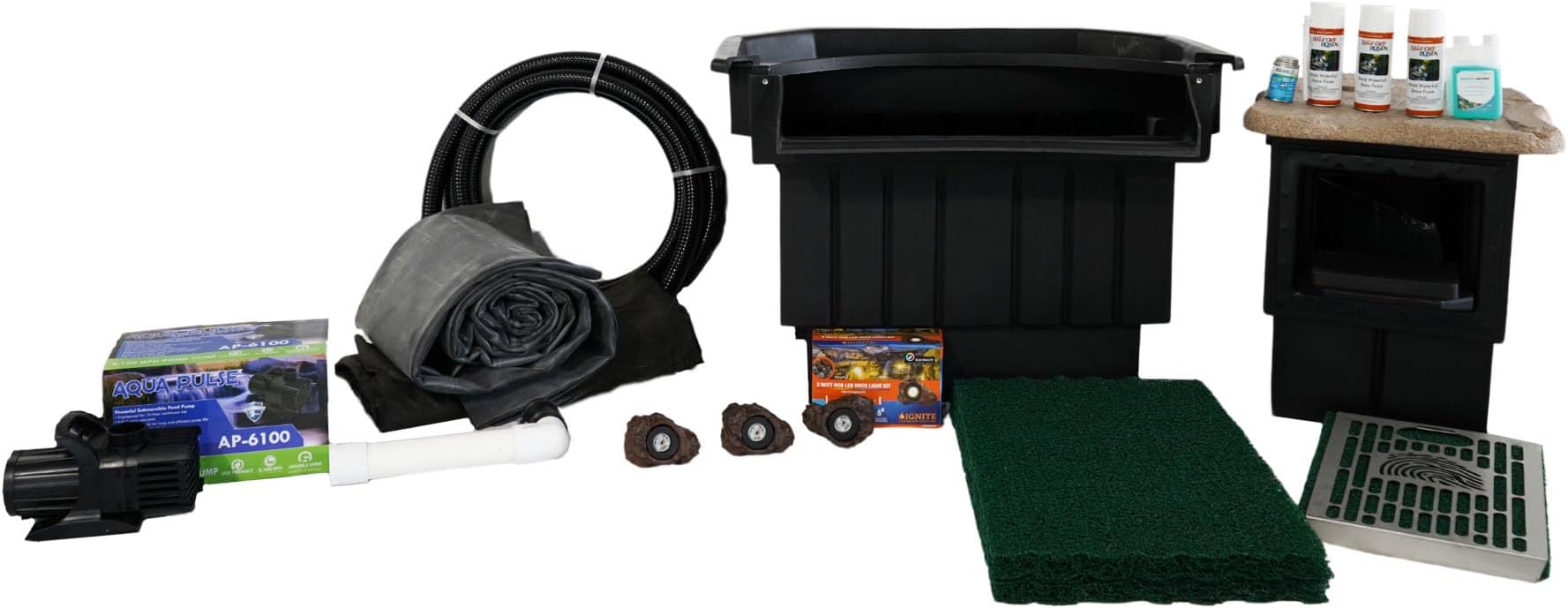 - PondBuilder Elite 6,100 GPH Submersible Pump Pond Kit with 25' x 30' EPDM Rubber Pond Liner for Water Garden & Koi Pond