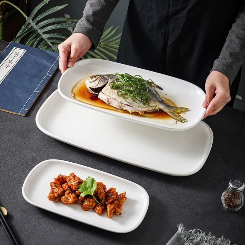Platos de Camping Plato de pescado cerámica, plato al vapor doméstico, verduras rectangular Plato Decorativo(S)