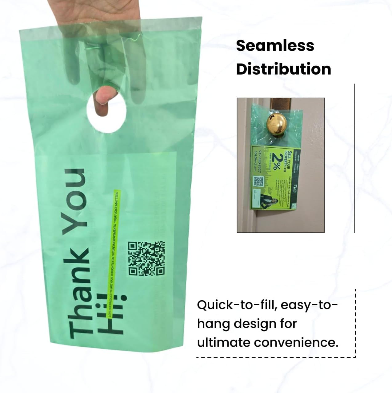 TidyFriend Plastic Door Hanger Bags 6” x 12” (1000 Pack) - Door Knob Hanger Bag Protects Flyers, Brochures, Notices, Printed Materials - Waterproof and Secure - For Outdoor Use (Green)