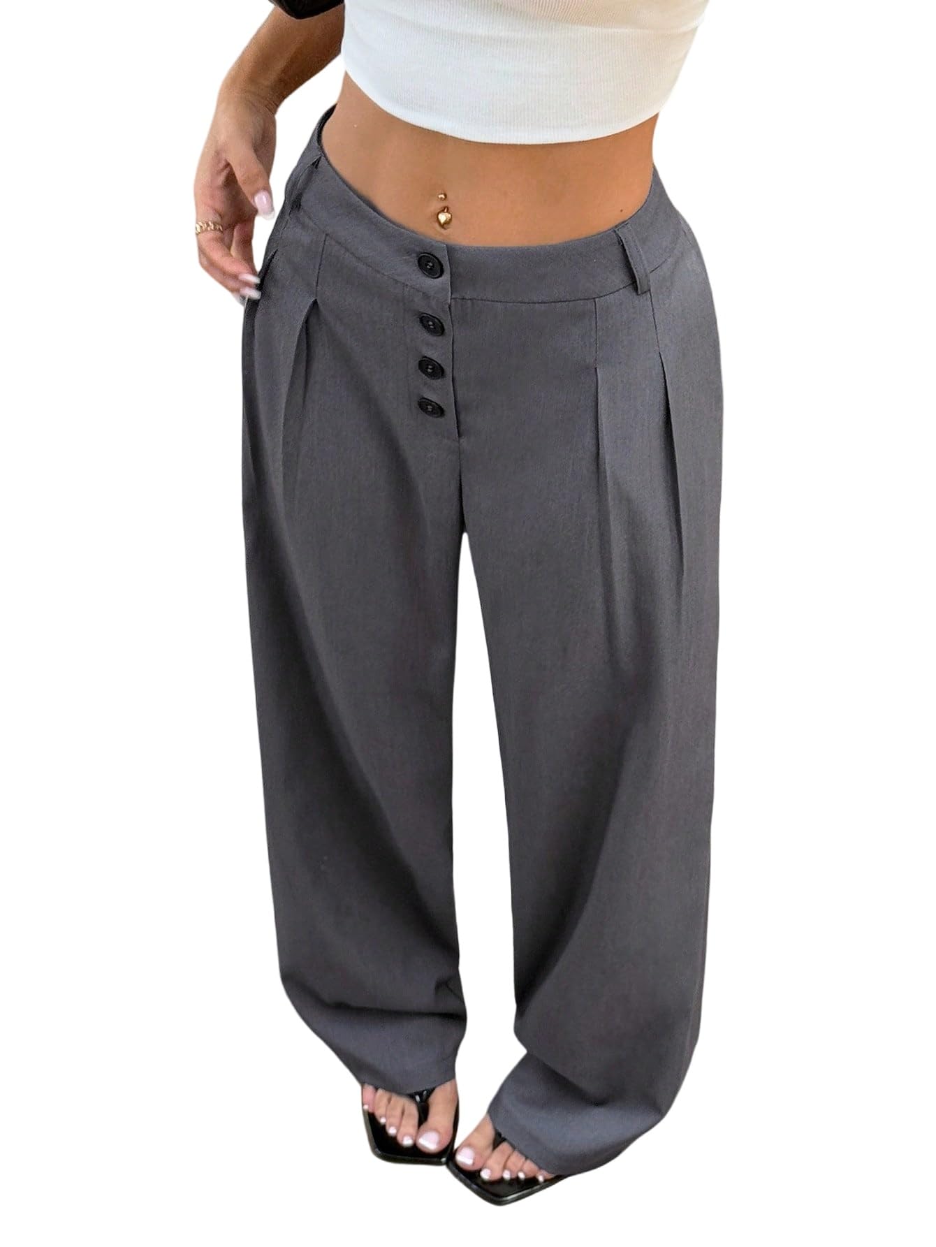 GORGLITTER Pantaloni lunghi da donna, eleganti e larghi, con tasche, a goccia, per il tempo libero