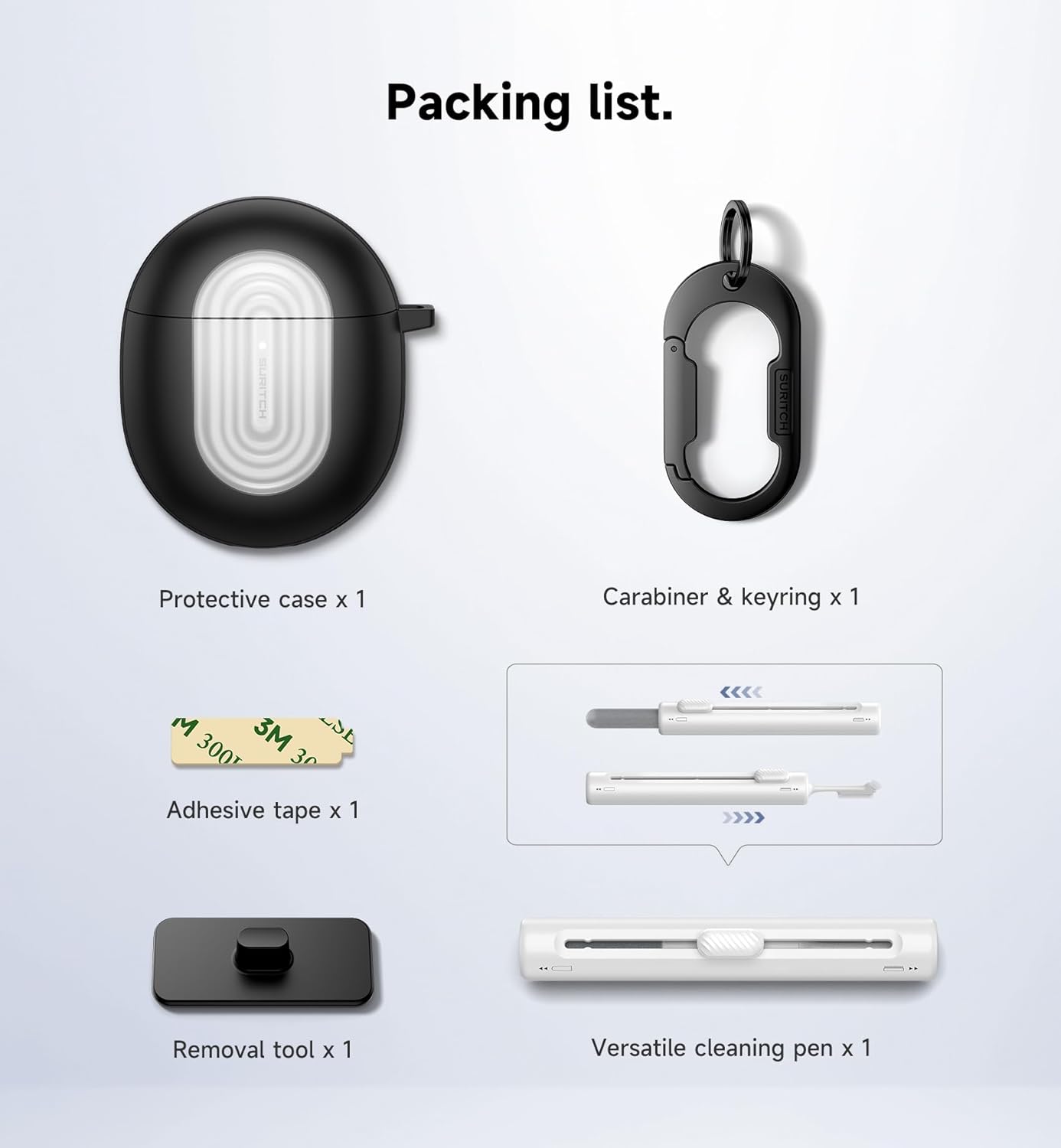 SURITCH Magnetic Bumper Cases for Google Pixel Buds Pro 2 (2024) and Pixel Buds Pro (2022) Case Cover, Rugged Shockproof Protective Covers with Carabiner & Cleaning Kit & Removal Tool, Black - Image 6