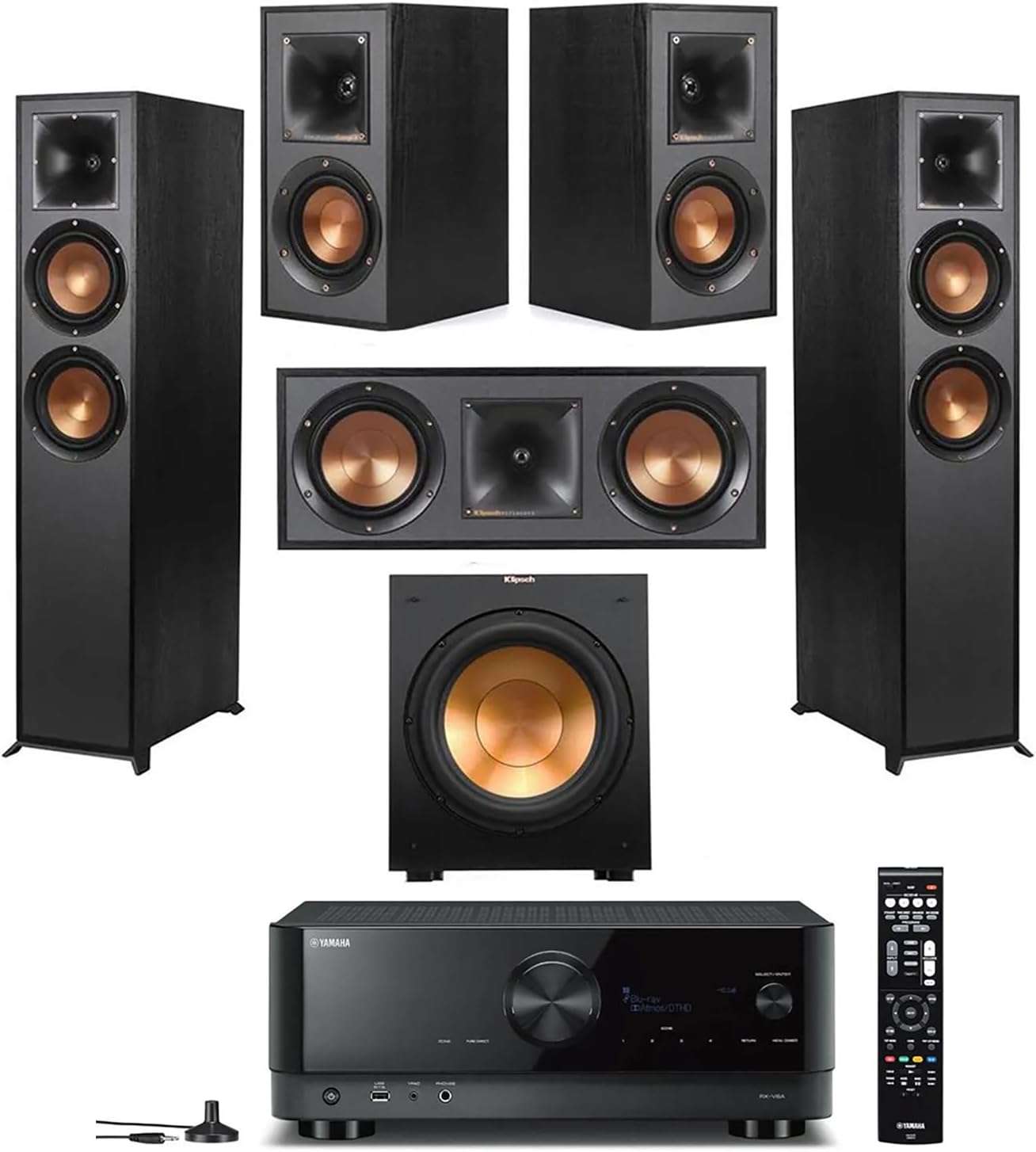 Reference Dolby Atmos Home Theater Bundle with R-625FA Floorstanding Speakers, R-52C Center, R-41M Surrounds, R-12SW 12" Subwoofer & Yamaha RX-V6 AV Receiver