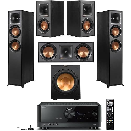 Klipsch Reference Dolby Atmos Home Theater Bundle with R-625FA Floorstanding Speakers, R-52C Center, R-41M Surrounds, R-12SW 12" Subwoofer & Yamaha RX-V6 AV Receiver