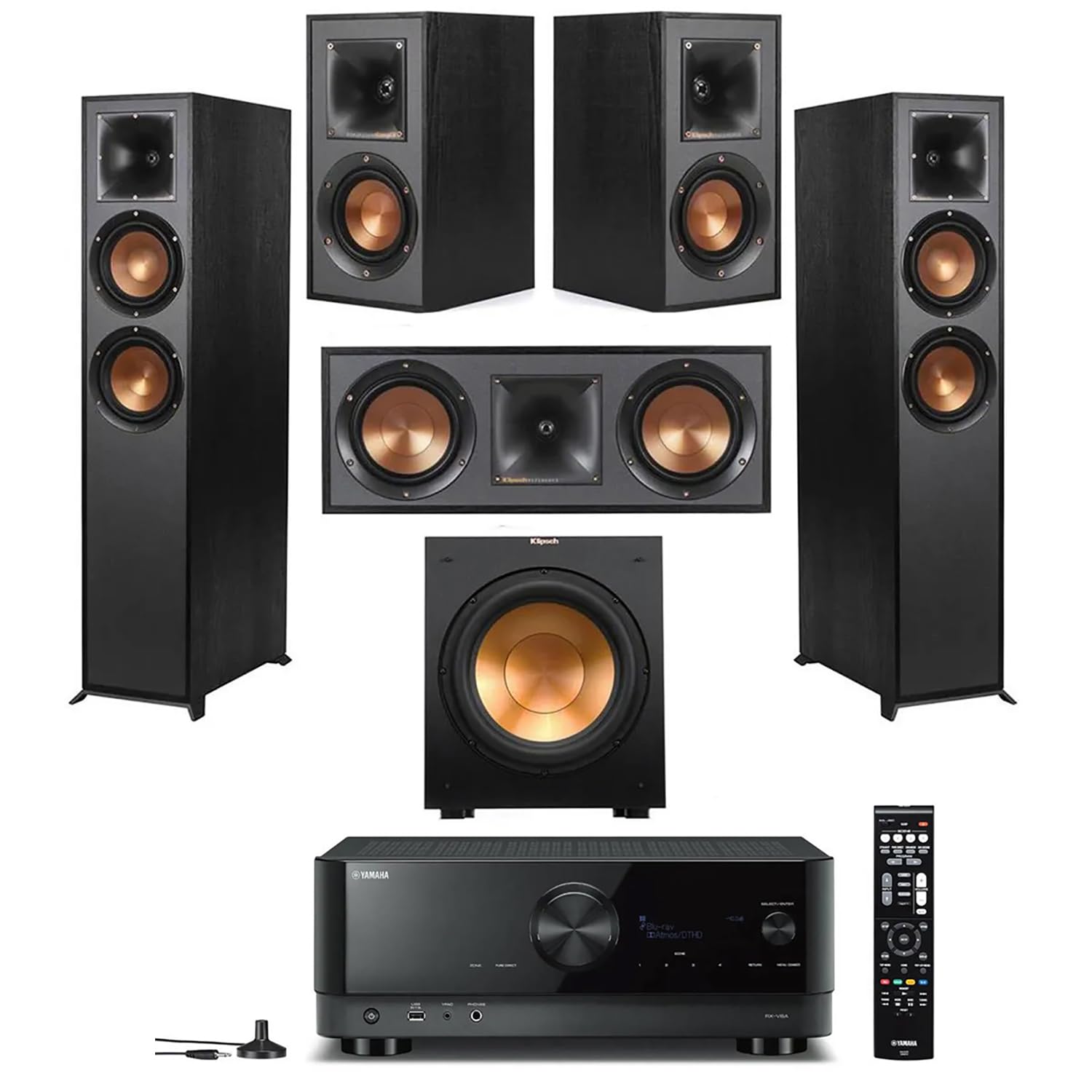 Reference Dolby Atmos Home Theater Bundle with R-625FA Floorstanding Speakers, R-52C Center, R-41M Surrounds, R-12SW 12" Subwoofer & Yamaha RX-V6 AV Receiver