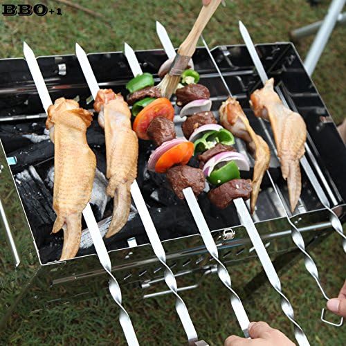 Miniatura 2 de Brochetas de metal para asar, 16 unidades, 14 pulgadas, pinchos planos para asar a la parrilla, brocheta de acero inoxidable, juego reutilizable