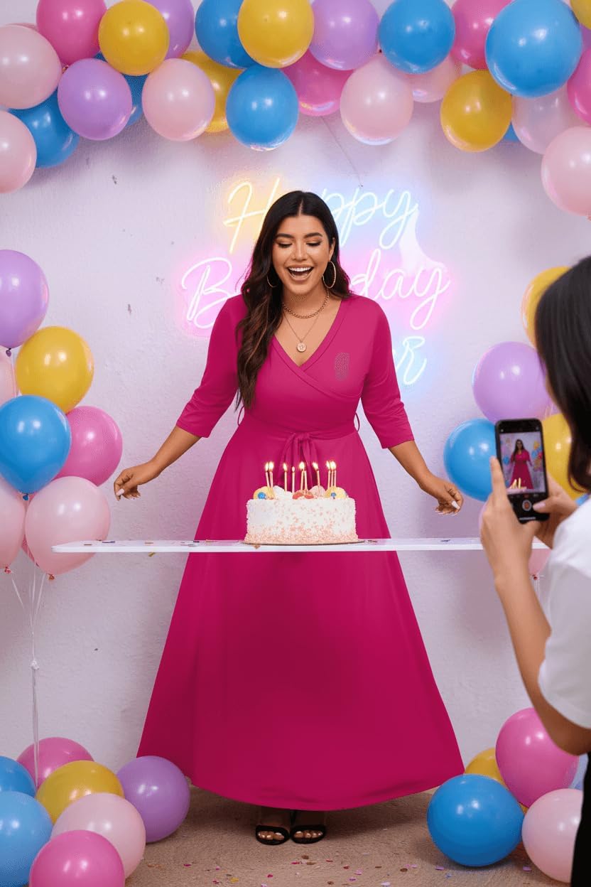 Runwind Plus Size Dress for Women - 3/4 Sleeve V Neck Maxi Dresses for Women （XL-6XL） - Image 2