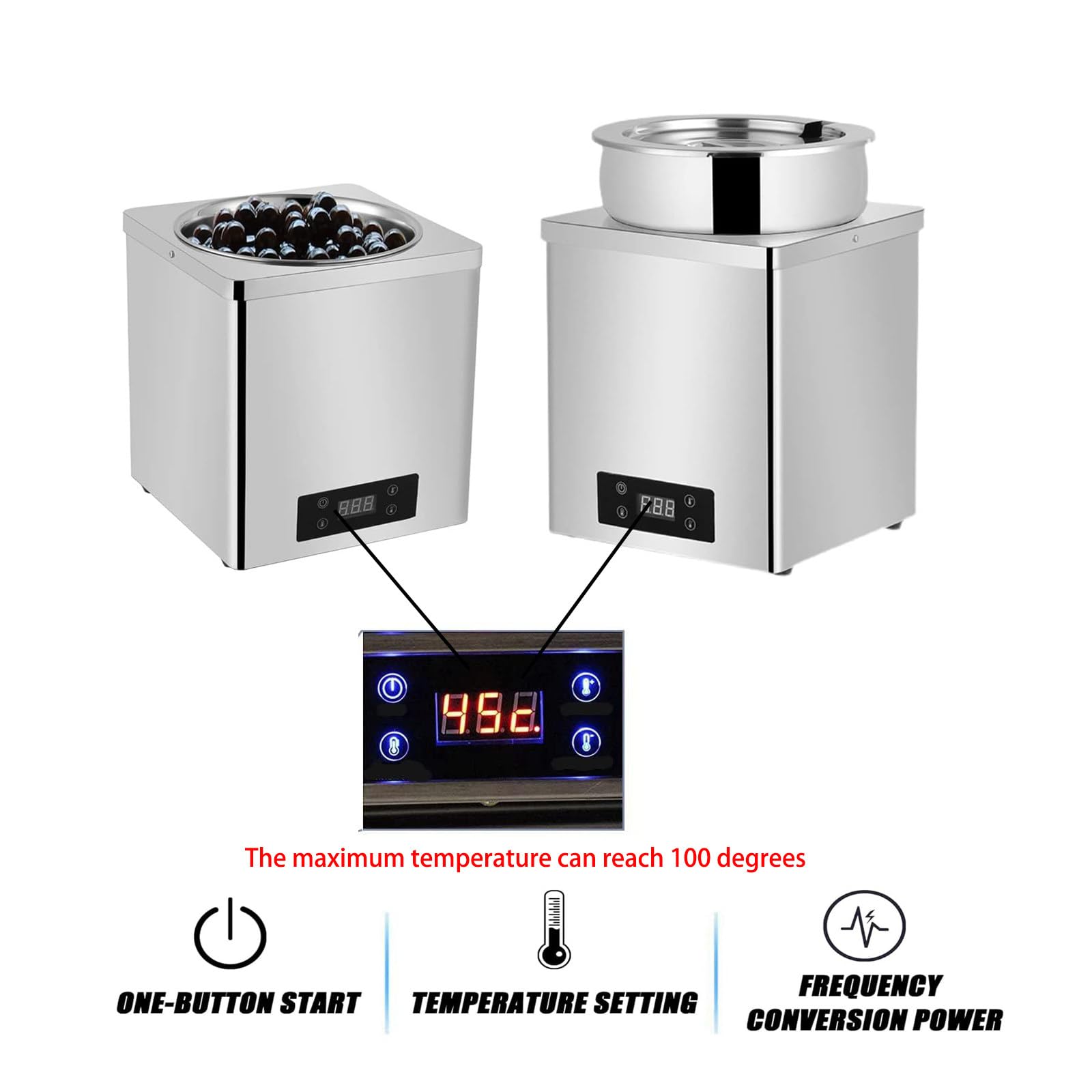 Templadora de Chocolate Comercial de 600 W, Olla de Acero Inoxidable para Sopa de encimera, para Perlas de conservación del Calor, Papilla, Bolas de Taro y Sopa,7L