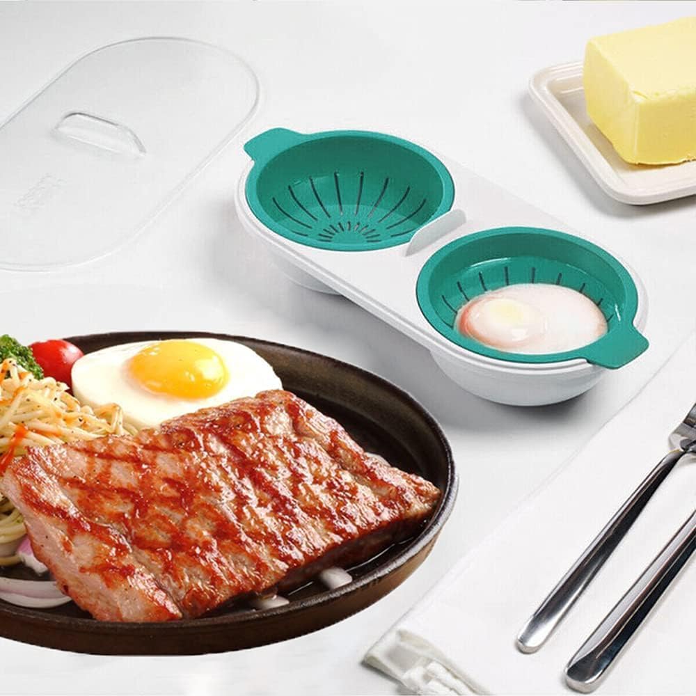 MURTISIDDH Microwave Compatible Egg Poacher, Non-Stick Double Cup Egg Boiler with Built-In Draining System, Effortless and Fast Cooking for Perfect Poached Eggs 4